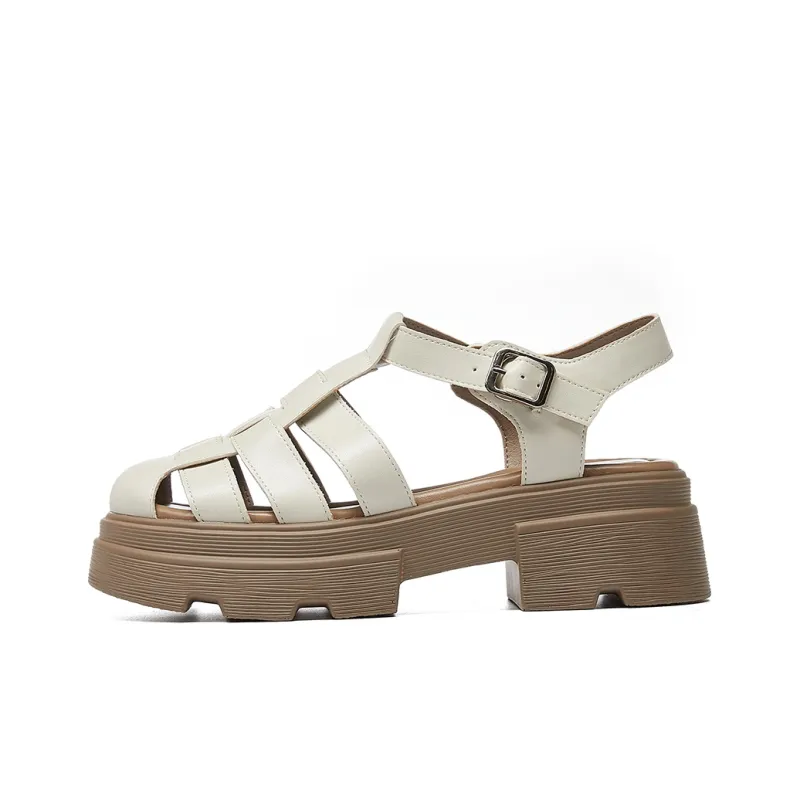 HLA Roman Sandals Women's 2024 New Arrival Closed Toe Cut Out Woven Platform Height Increasing Piggy Shoe-7
