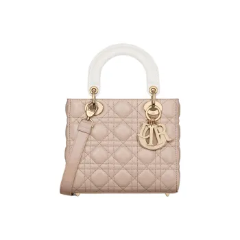 DIOR Lady Dior Sheepskin Shoulder Bag Crossbody Bag Handbag Small Size Women's Milk White & Beige Brown
