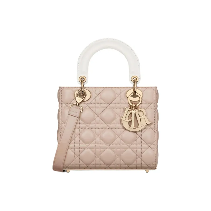 DIOR Lady Dior Sheepskin Shoulder Bag Crossbody Bag Handbag Small Size Women's Milk White & Beige Brown-0