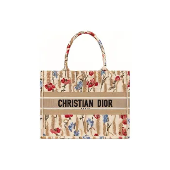 DIOR BookTote Embroidery Canvas Canvas Bag Tote Bag Shopping Bag Handbag Small Size Women's Beige/Multicolor