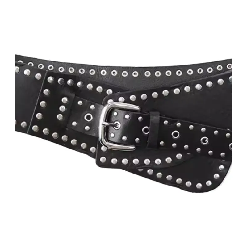 ZARA Stud Design Cow Leather Leather Belts Women's Black Width: 8CM-1