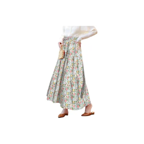 Wbwq Casual Long Skirts Women's Light Green