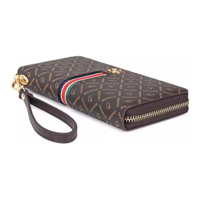 GOLDLION PVC Synthetic Leather, Artificial Leather Long Wallets Women's Dark Coffee-1