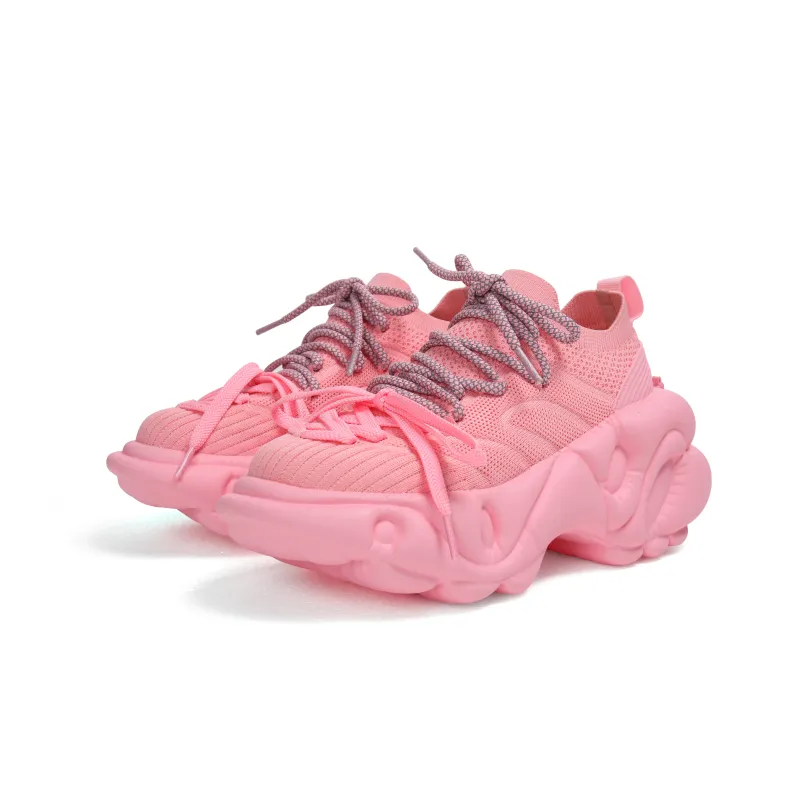 ZERO COSMOS Breathable Height Increase Low Top Chunky Sneakers Unisex Pink-1