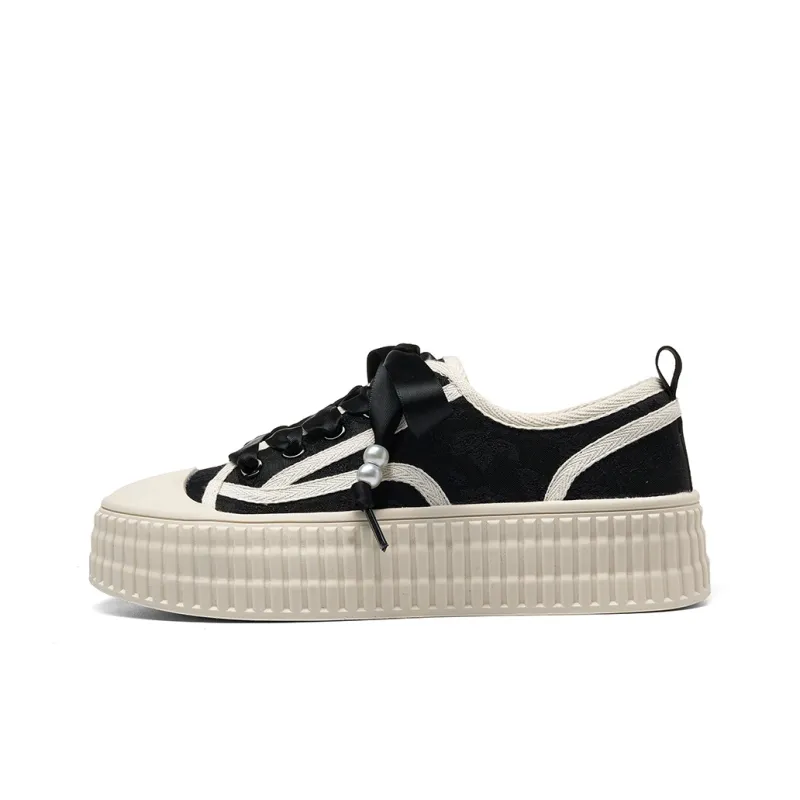HLA Skateboard Shoes Women's Low Top Black/Pink/Beige-0