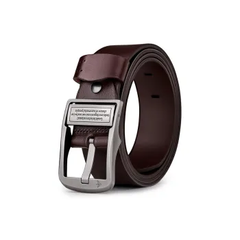 WilliamPOLO Cow Leather Leather Belts Men's Silver Buckle Black Strap 3.8cm Width