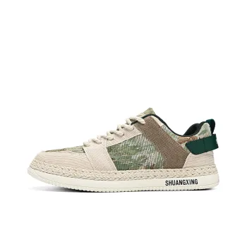 Binary Cushioned Wear-Resistant Lightweight Breathable Slip-Resistant Low-Top Canvas Shoes Men's Beige Green