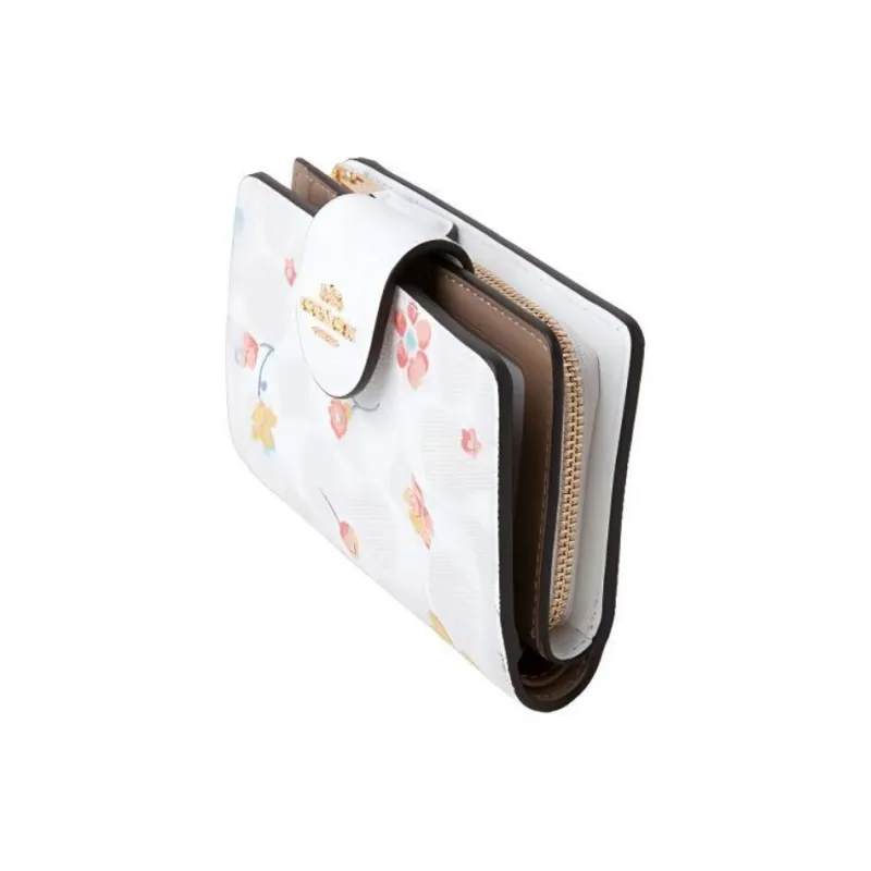 COACH Corner Zip Coated Canvas And Smooth Leather Card Holder, Wallet Women's White-1