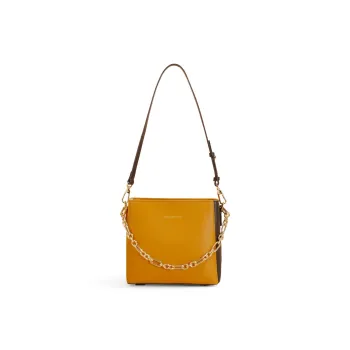 TOMATO&POTATO Cow Leather Shoulder Bag Regular Women's Coffee & Yellow/Apricot & White
