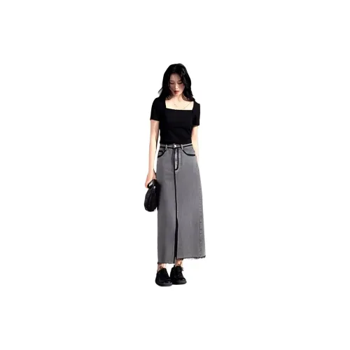 You cow me pants Denim Long Skirts Women's Gray