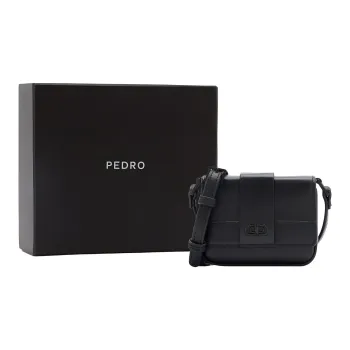 PEDRO Cow Leather Small Crossbody Bag, Crossbody Bag Small Size Men's Black/Light Gray/Blue
