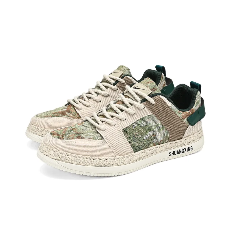 Binary Cushioning Abrasion Resistant Lightweight Breathable Slip Resistant Low Top Canvas Shoes Men's Beige Green-4