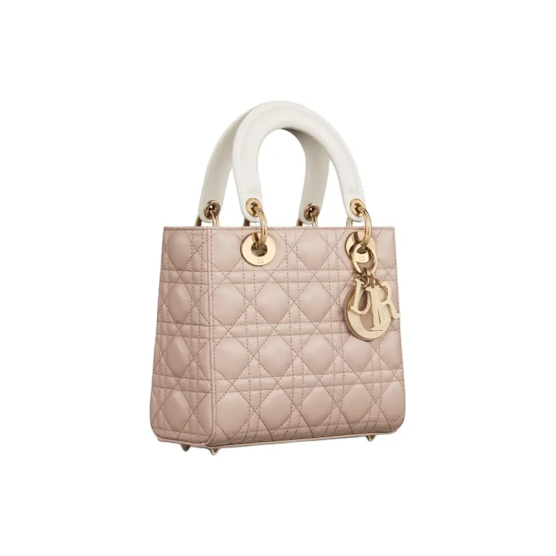 DIOR Lady Dior Sheepskin Shoulder Bag Crossbody Bag Handbag Small Size Women's Milk White & Beige Brown-1