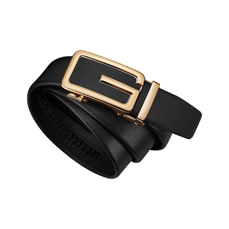 WilliamPOLO Cow Leather Belt Men's Gold Width  3.5cm-2