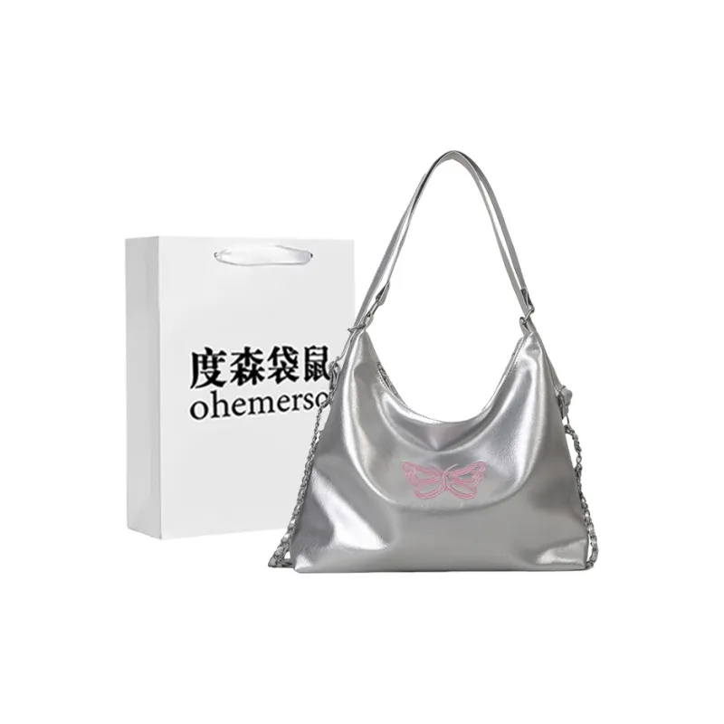 Dusen Kangaroo PU Crossbody Bag, Shoulder Bag Regular Women's White/Black/Silver-8
