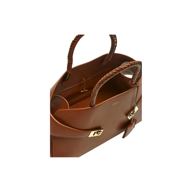FERRAGAMO Calfskin Shoulder Bag, Crossbody Bag, Handbag Medium Size Women's Brown-5