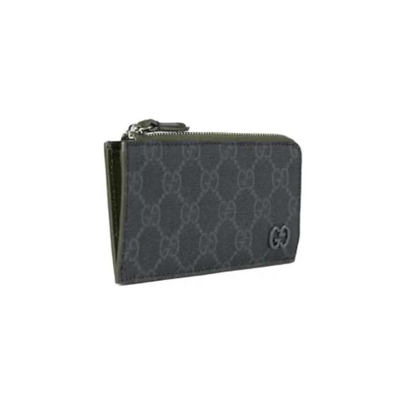 GUCCI Supreme Canvas Card Clip Card Holder Men's Black & Dark Green-1