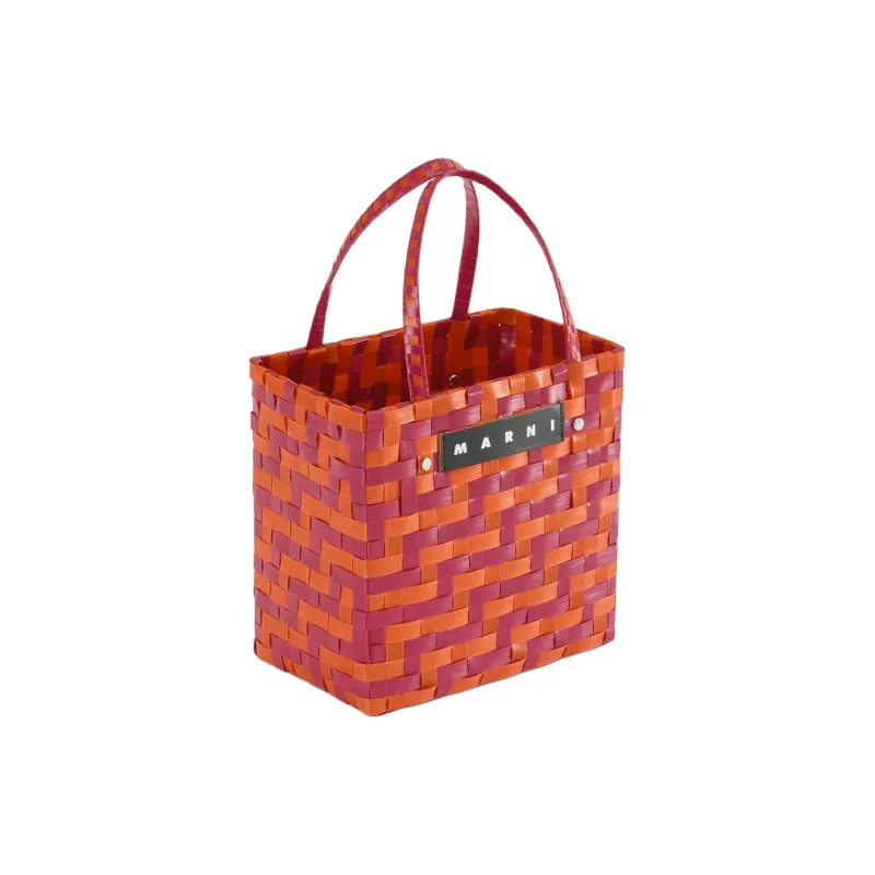 MARNI MARKET Letter Patch Woven Design Tote Bag, Shopping Bag, Handbag Mini Women's Fuchsia & Pink-3