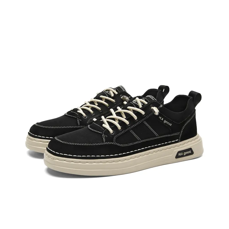 HLA Canvas Shoes Men Low Top Sand Black-1