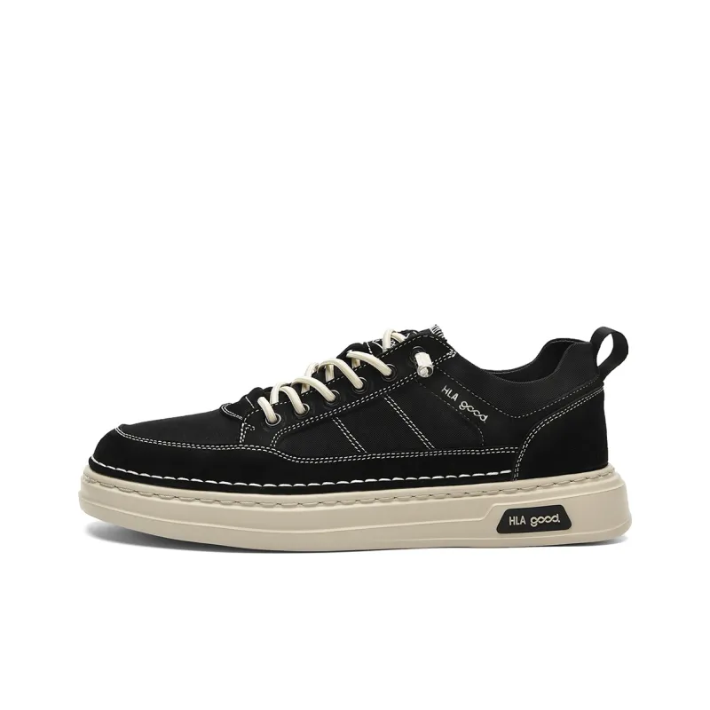 HLA Canvas Shoes Men Low Top Sand Black-0
