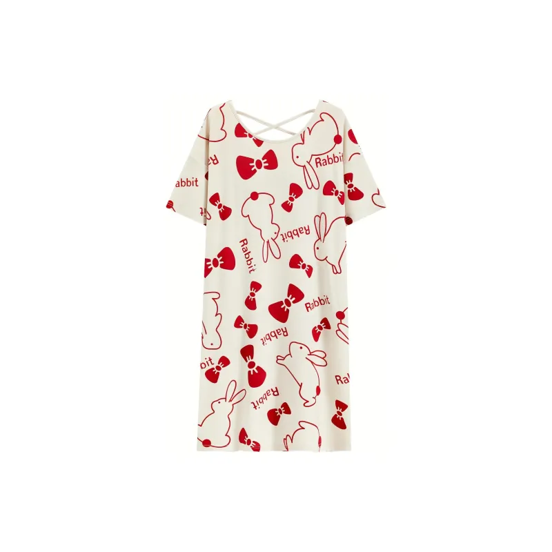 CAIHENGTONG Nightgown Women's Pink White-1
