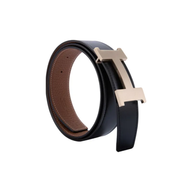 HERMES Logo Design Smooth Buckle - Leather Belts Men's Brown Width: 4CM-2