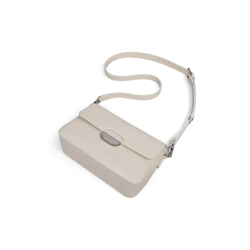PT'SON Cow Leather With Synthetic Leather Shoulder Bag Women's Ecru/Cream Apricot-3