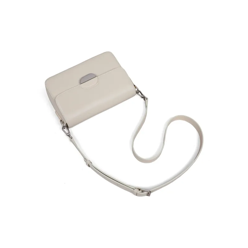 PT'SON Cow Leather With Synthetic Leather Shoulder Bag Women's Ecru/Cream Apricot-2