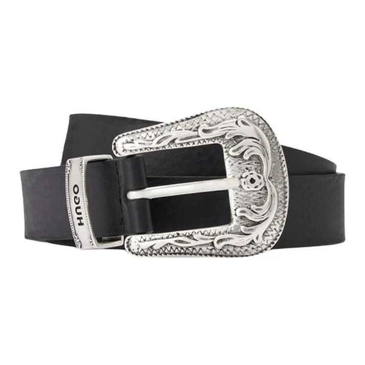 HUGO BOSS Solid Color Design, Pin Buckle Cow Leather Belts Men's Black Width 3CM-1