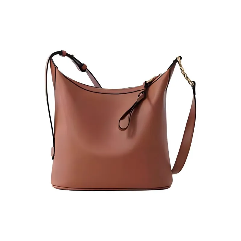 FION Cow Leather Bucket Bags Crossbody Bag Shoulder Bag Large Size Women's Black/Brown/Cream Apricot-5