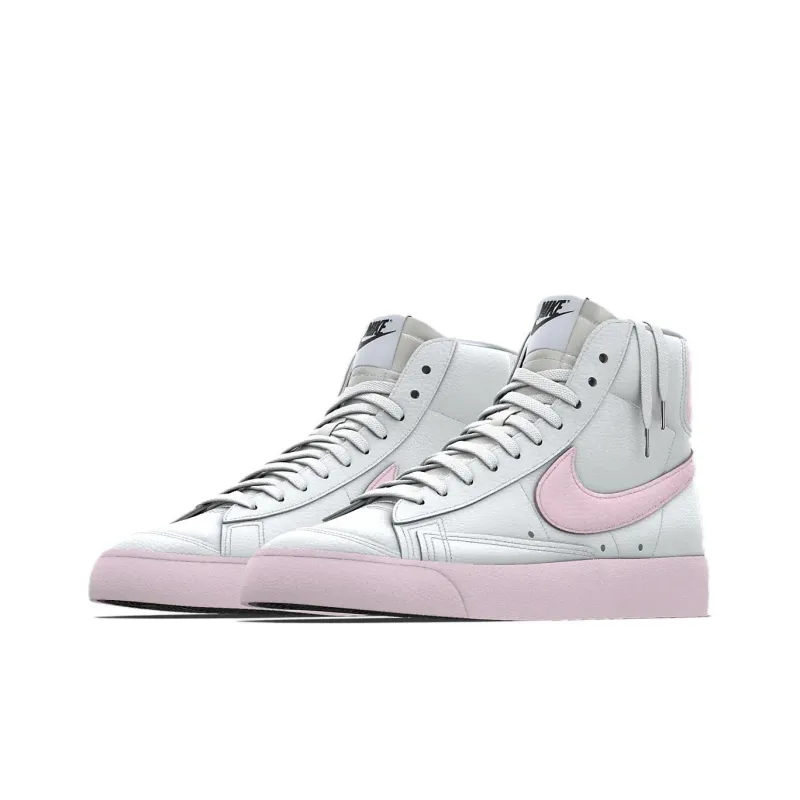 Nike Blazer Warm Slip Resistant Cushioning Wear Resistant High Top Skateboard Shoes Unisex Pink White-2