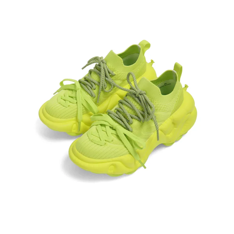 ZERO COSMOS Breathable Lightweight Height Increasing Low Top Chunky Sneakers Neon Green-1