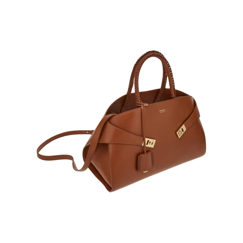FERRAGAMO Calfskin Shoulder Bag, Crossbody Bag, Handbag Medium Size Women's Brown-2