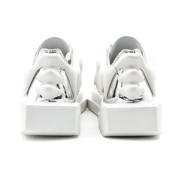 ANCIENT FOSSIL Anti Slip And Wear Resistant Height Increasing Low Top Skateboard Shoes Unisex White Silver-2
