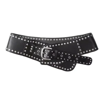 ZARA Stud Design Cow Leather Leather Belts Women's Black Width: 8CM