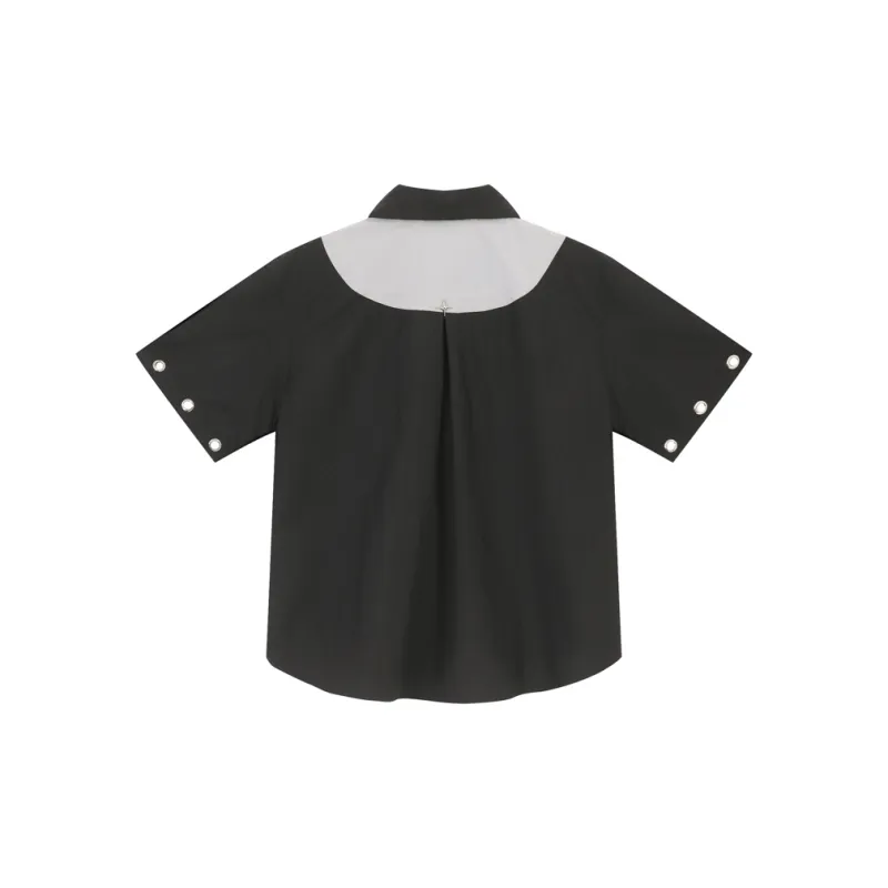 Voguo Relay Multi Metal Buckle Short Sleeved Shirt Unisex Black, Gray-1