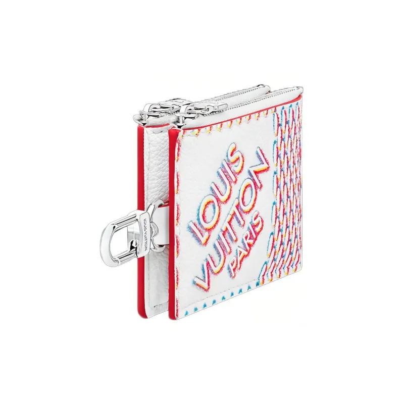 LOUIS VUITTON Double Zipped Card Holder White Damier Spray-1
