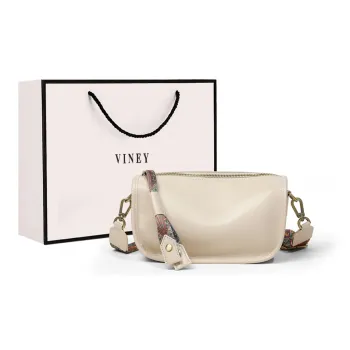 VINEY Cow Leather Bonded Synthetic Leather Shoulder Bag Crossbody Bag Pillow Bag Small Size Women's White