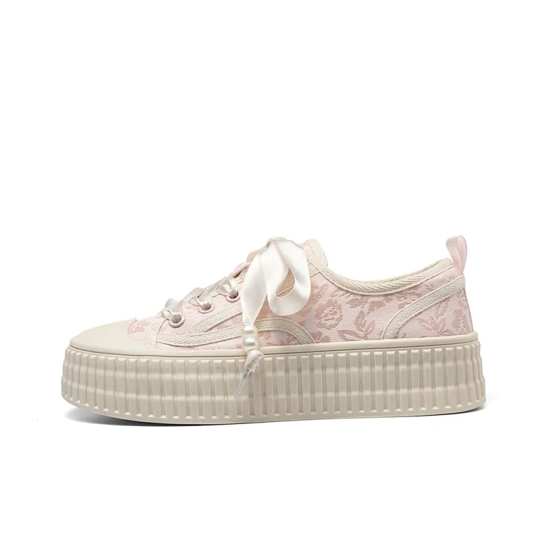 HLA Skateboard Shoes Women's Low Top Black/Pink/Beige-16