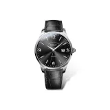 Silver Case Gunmetal Dial-Silver Hands Black Leather Strap