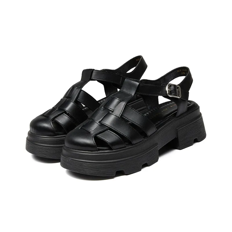 HLA Roman Sandals Women's 2024 New Arrival Closed Toe Cut Out Woven Platform Height Increasing Piggy Shoe-1