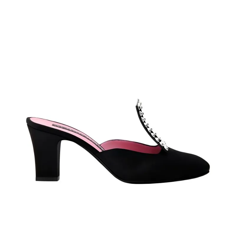 Les Petits Joueurs Closed Toe Slippers 7cm Women's Black-1
