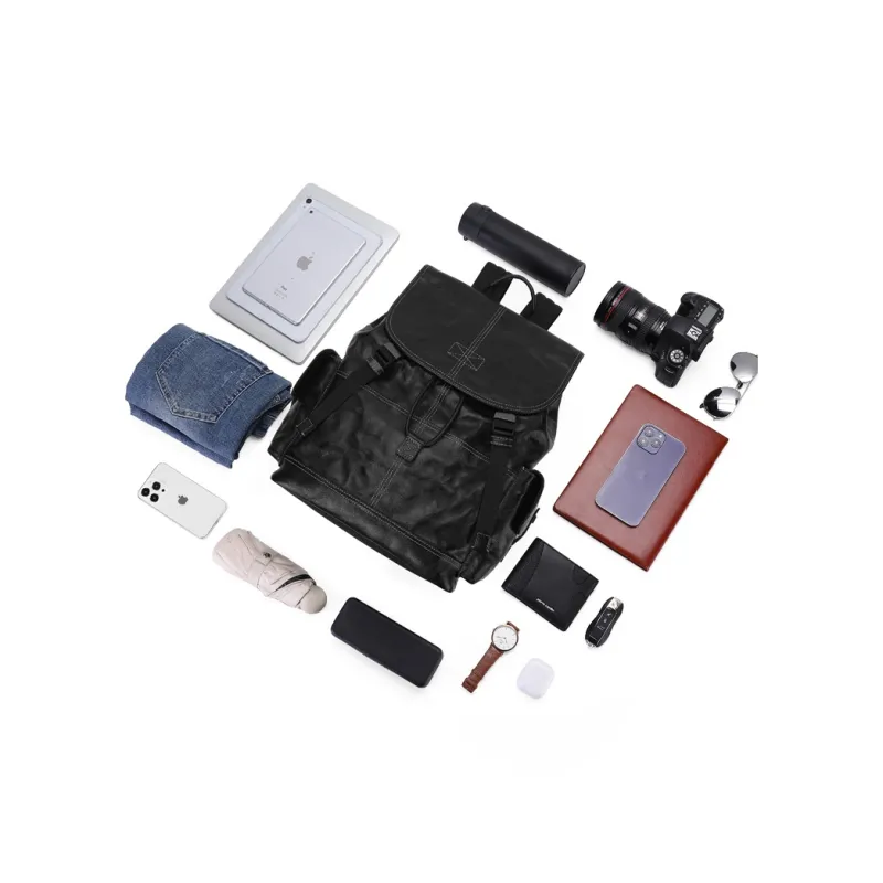 PIERRE CARDIN Fashion Casual Men's Backpack Top Grain Cow Leather Travel Backpack Men's Black-7