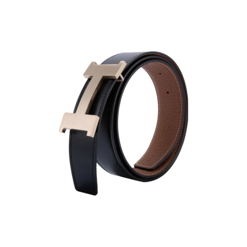 HERMES Logo Design Smooth Buckle - Leather Belts Men's Brown Width: 4CM-1