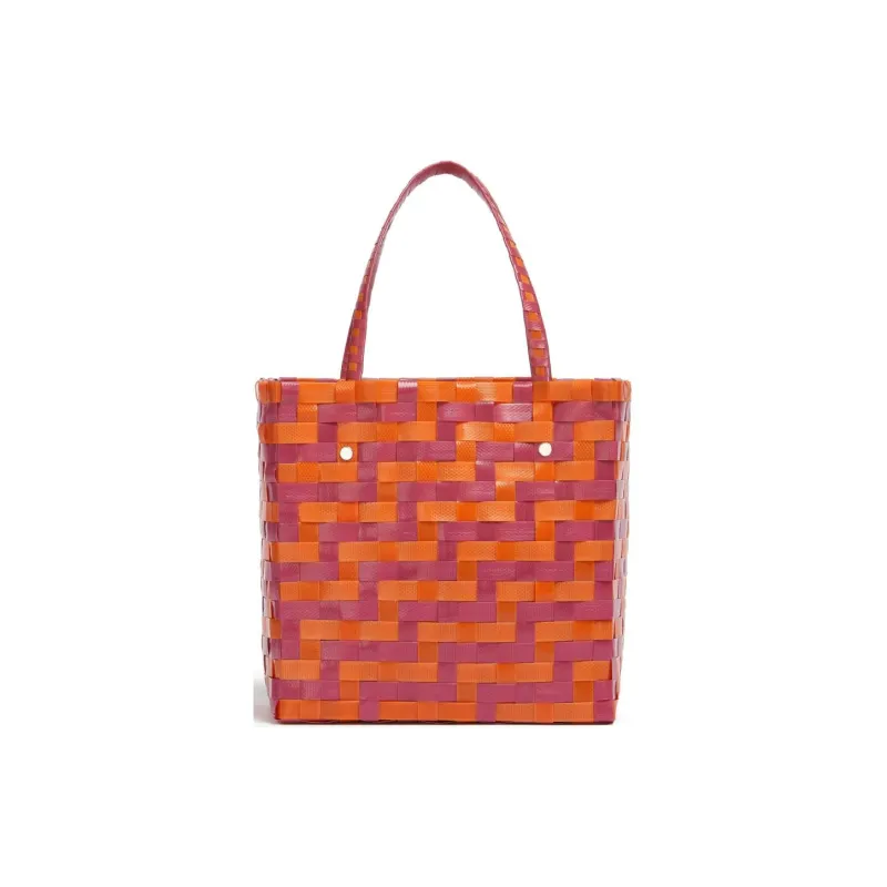 MARNI MARKET Letter Patch Woven Design Tote Bag, Shopping Bag, Handbag Mini Women's Fuchsia & Pink-2