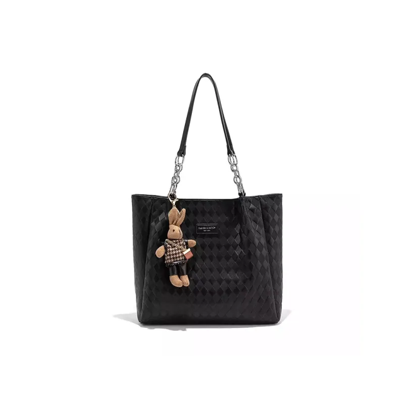 CLEVER& KETCH PU Shoulder Bag Tote Women's Ecru/Black-5