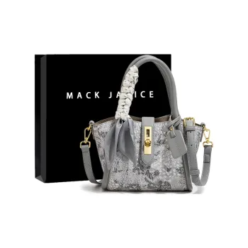 MACKJANICE Embroidery Basket Bag, Crossbody Bag, Handbag Women's Embroidery Gray