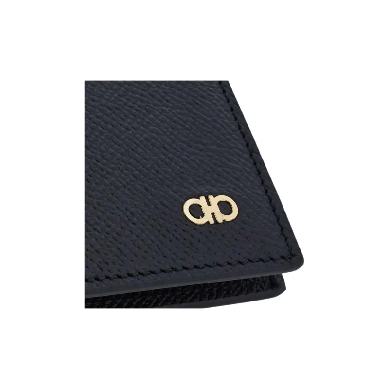 FERRAGAMO Stamped Calfskin Wallet Men's Black-4
