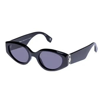 Le Specs Plate Frame Recycled Acrylic PMMA Oval Sunglasses Women's Black