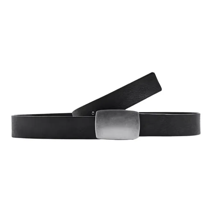 ZARA Textured Effect Plate Buckle Cow Leather Leather Belts Men's Black-0